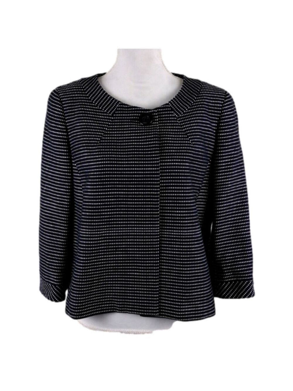 Talbots Black White Dot Embroidered Long Sleeve One Button Front Swing Jacket